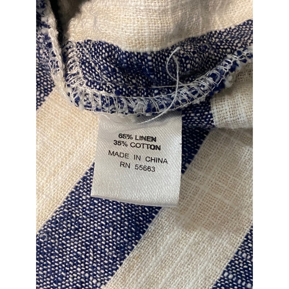 Summer classic Blue White Striped Linen Cotton Cold Shoulder Pocket Top Womens L - Picture 5 of 5